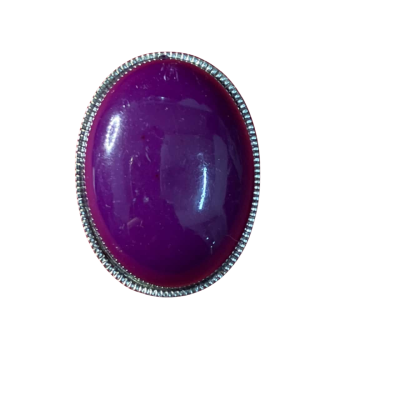  Women's Silver Tone Ring with Large Purple Stone Oval Centre