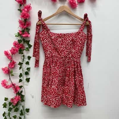 NAZLI CEREN Womens Audree Floral Print Poplin Mini Dress Size M Floral / Red 
