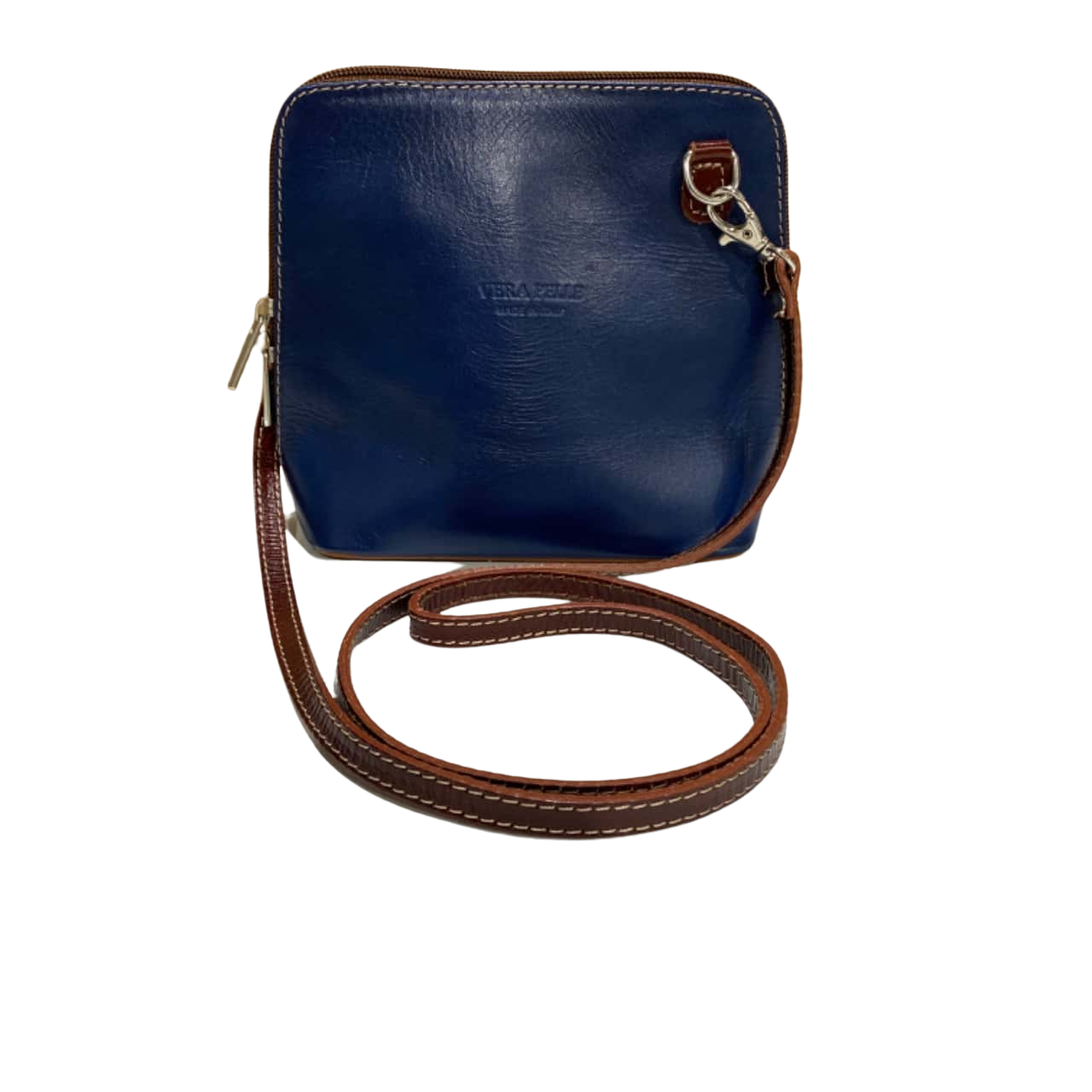 Vera Pelle Womens Cross Body Bag Blue / Brown (s)