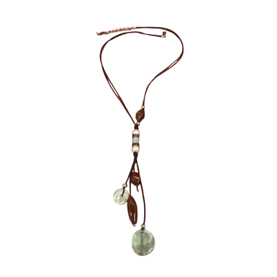  Womens Necklace Brown Beads, Diamante and Metal Disc