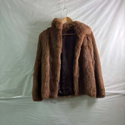  Womens Size 12 French Rabbit Fur Coat Brown 