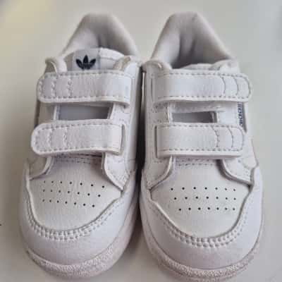 Adidas Kids Ortholite Size 5.5 Shoes White With Red & Navy Stripe