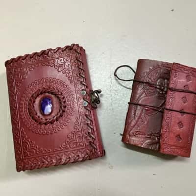 2 x leather bound handmade journals/sketchbooks recycled paper