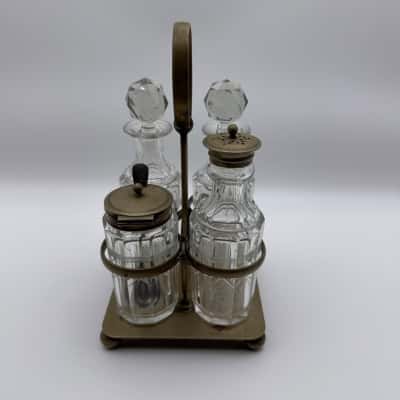 Vintage Silver Plated and Glass 4PC Cruet Set 