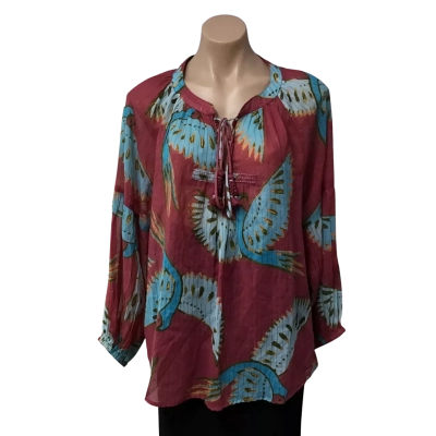 Holiday Womens Size M Crimson Red / Blue / Orange / Khaki Pattern Long Sleeve Top 