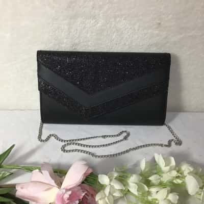 Colette Hayman Womens Black / Glitter Detail Clutch Bag with Silver Chain