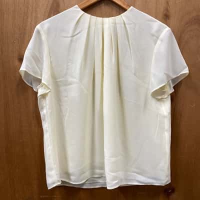 Saba Pale Yellow Pleat-Detail Blouse Size 10