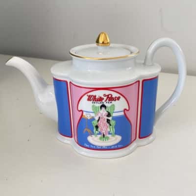 Vintage White Rose Ceylon Tea The Great Tea Merchants Teapot