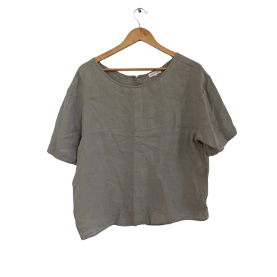 Little Lies Womens Linen Size 12 Short Sleeve Top Green 