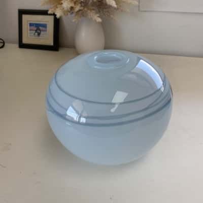 Michael Hook White Blue Spherical Handblown Art Glass Vase