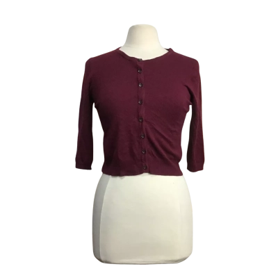 Veronika Maine Burgandy Crop Knit Cardigan