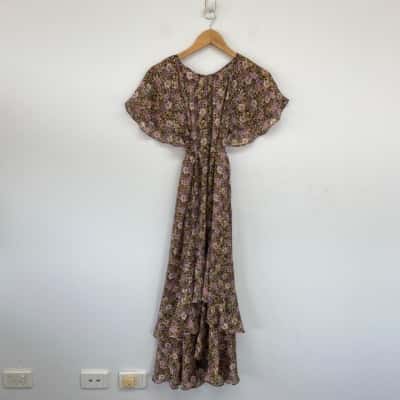 Veronika Maine Black Floral Short Sleeve Midi Dress  Size 10 