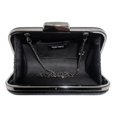 Olga Berg hard-frame evening clutch with a removable chain shoulder strap