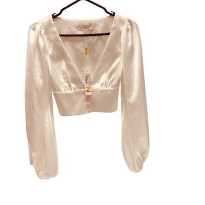 Meshki Womens  Size XXS Cropped Long Sleeve Shirt White 