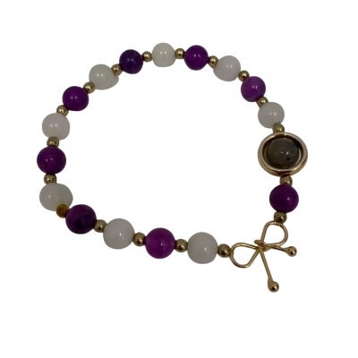 Unbranded Women's Beaded Stones Bracelet Elastic Purple / White 