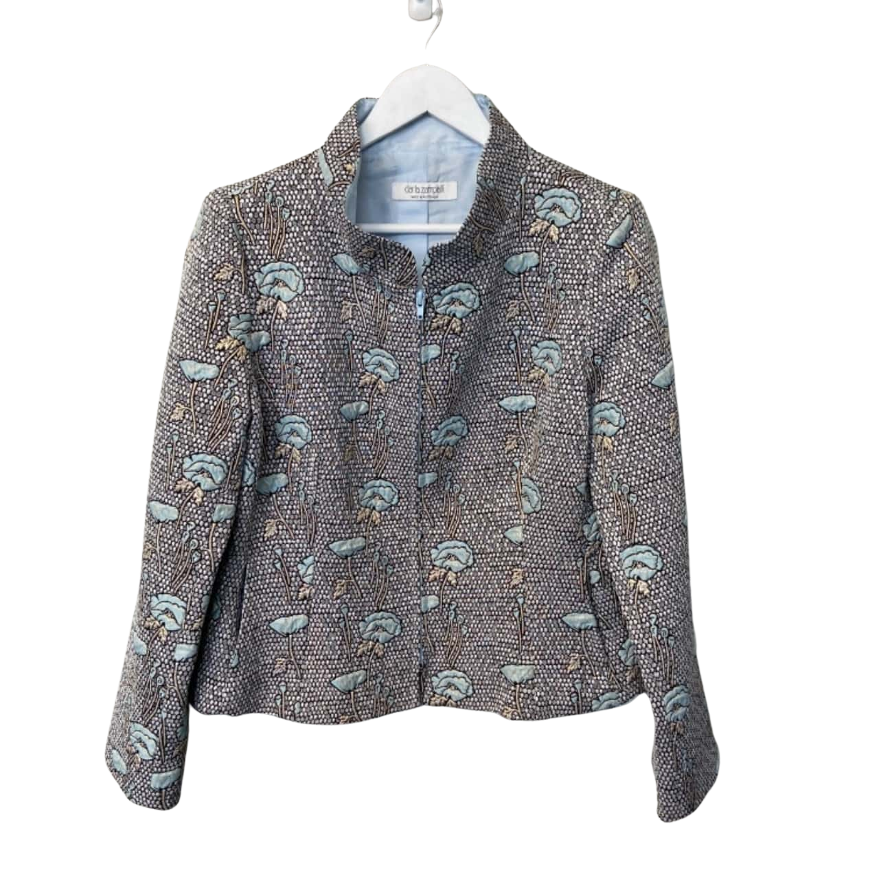 Carla Zampatti /Women’s/ Black / Front Zipper /Blazer/ Aqua / Black / Gold / Silver