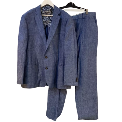Trent Nathan Mens Size XL / 116R Jacket XL / 100R Pants Linen Suit Blue 