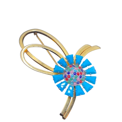  Womens Brooch Gold / Multicoloured / Turquoise 