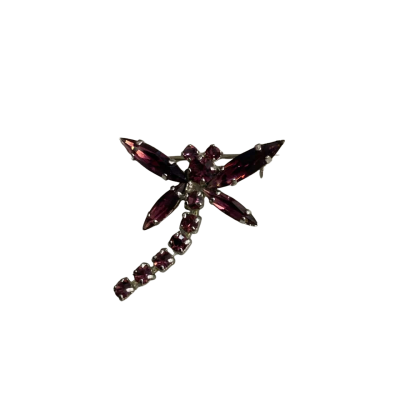  Womens Brooch Purple / Silver With Dragonfly Design