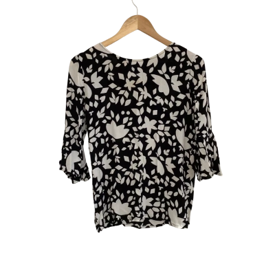 Mister Zimi Womens  Size 10 3/4 Sleeve Top / Floral Top Black  / Floral / White 