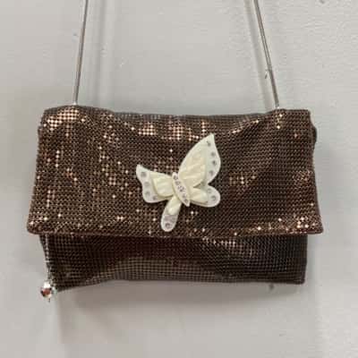 Mimco Womens Vintage Style Butterfly Bronze Mesh Clutch / Shoulder Bag 