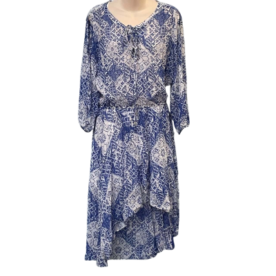 Witchery Womens Size 10 Long Sleeve/Midi Dress Blue/Pattern/White