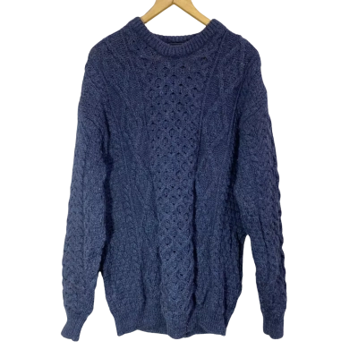 Aran Woollen Mills Dark Blue Wool Cable Knit Sweater Size XXL