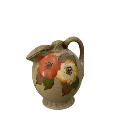 Vintage Stoneware Ball Pitcher Jug – Hand-Painted Flora