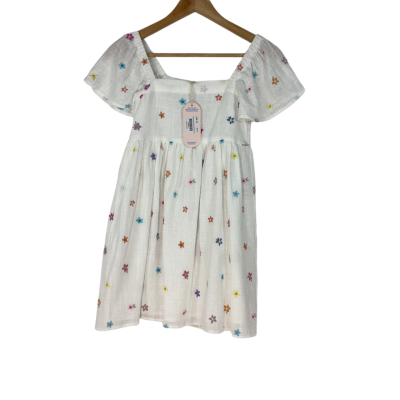 Ghanda - White Margie Scribble Daisy Dress (Size K9-10)