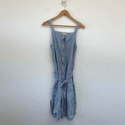 Gorman Blue Striped Button Detail Midi Dress  Size 10 