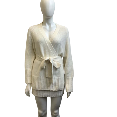 Decjuba Womens  Size XS Wool & Alpaca Blend Wrap Cardigan Off White 