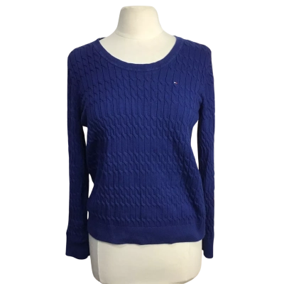 Tommy Hilfiger Womens  Size L Blue Cable Knit Pullover Jumper 