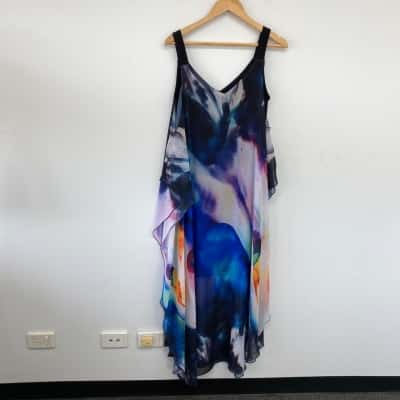 Joseph Ribkoff Colourful Pattern Loose Fit Sleeveless Midi Dress Size 14 