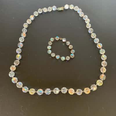 Vintage 1950's Aurora Borealis Glass Crystal Necklace & Bracelet