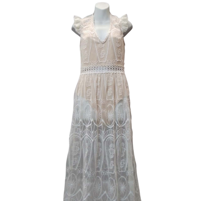 Loreta Women's Size S Beige Bodysuit with Off White Lace 