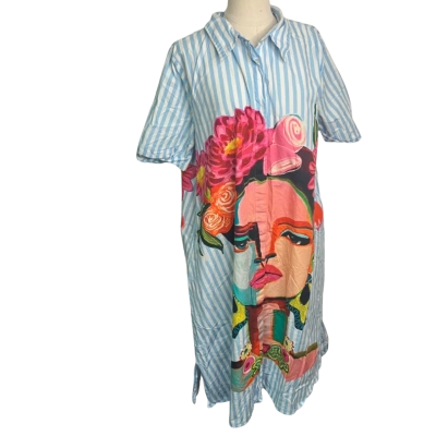  Womens  Size XL Short Sleeve Dress  Blue / Multicoloured / White 