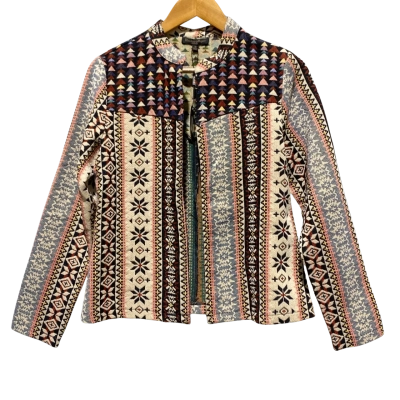 Caroline Morgan Festival Aztec Boho Woven Womens Size 10 Open Jacket 