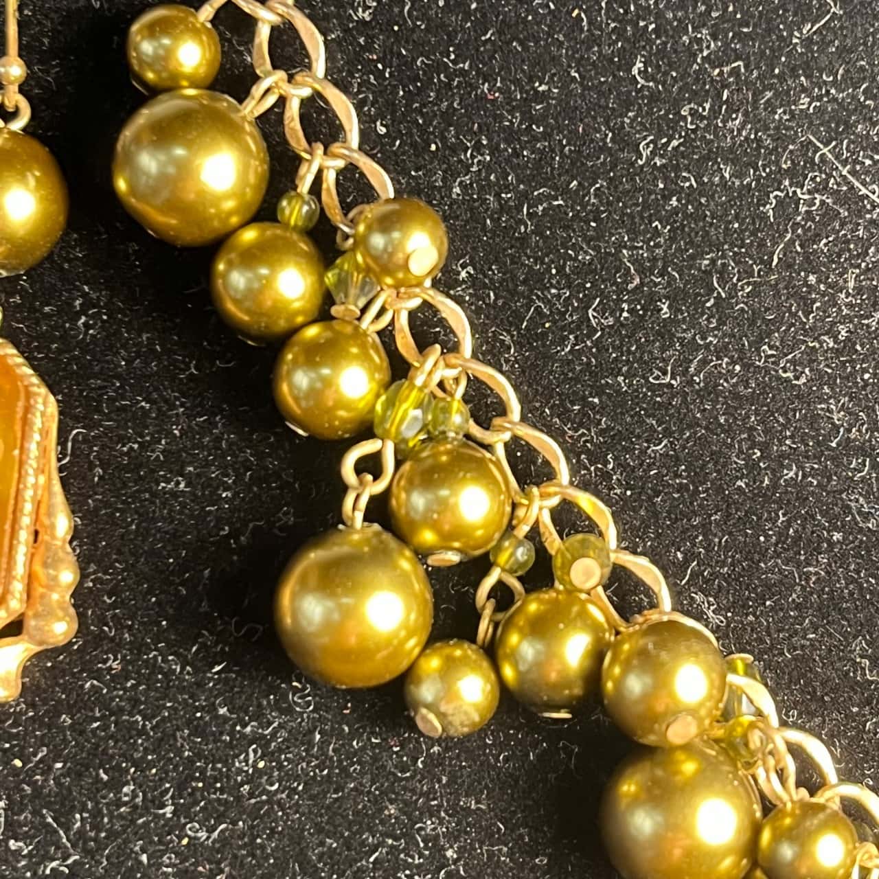 Vintage Amber Celluloid Reverse Carved Cameo Set With Faux Pearls(s)