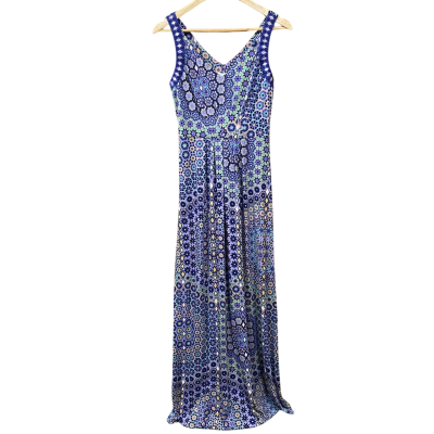 Monsoon Blue Patterned Maxi Dress Size UK 8