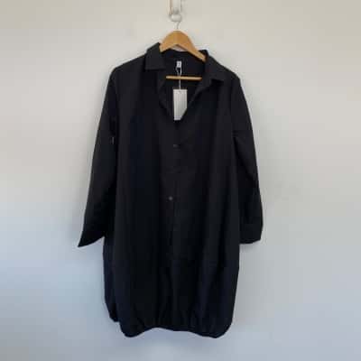 Uoozee Black Long Sleeve Button Detail Shirt Mini Dress  Size L 