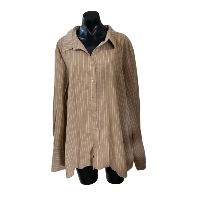Pretty Little Thing Womens  Size L Long Sleeve Top Cream / Pinstriped / White 