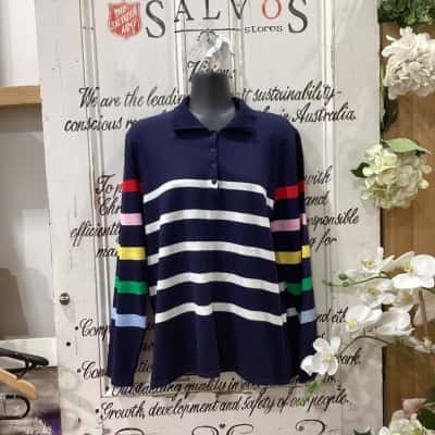 GIVONI AUSTRALIAN BRAND! Womens  Size 16 Pullover Green / Navy Blue / Pink  / Red / Striped / White / Yellow. BEAUTIFUL STRIPED KNIT! OFFERS 3/4 BUTTON UP AND COLLAR! GREAT FOR ADDING SOME FUN TO ANY OUTFIT! 