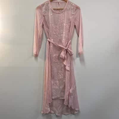 Echo La Unica Womens  Size S Long Sleeve Sheer Dress Pink  