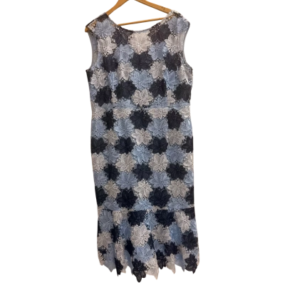 Anthea Crawford Womens  Size 18 Lace Overlay Midi Dress Black  / Blue / White 