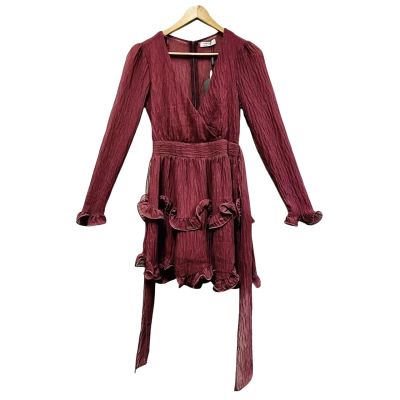 BNWT Pilgrim, Size 6, Ruffled Skirt & Sleeves, Maroon, Mini-Dress