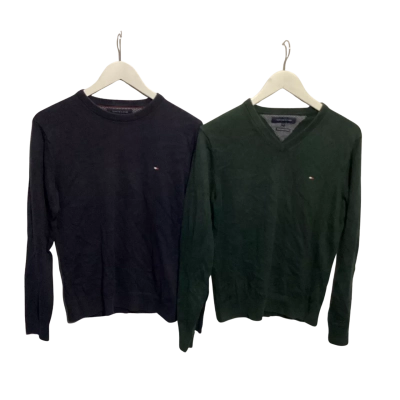 2 x Tommy Hilfiger Mens  Size S V Neck Jumper Green / Navy Blue 