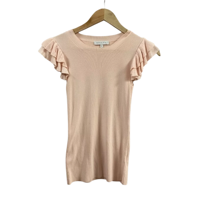 Veronika Maine Womens  Size S Ribbed Flutter Sleeve Top Light Pink 