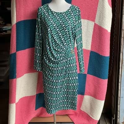 Liz Jordan Womens  Size XL Long Sleeve Dress Blue / Green / Pattern 
