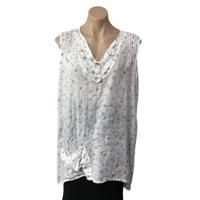 Sartoria Saracena Womens approx Size L White / Beige Spotted Linen Sleeveless Top 