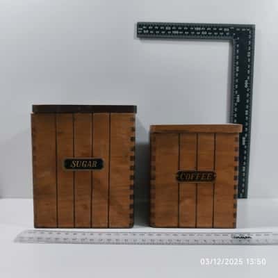 Sugar Coffee Canister Pair Wooden Vintage PreOwned 